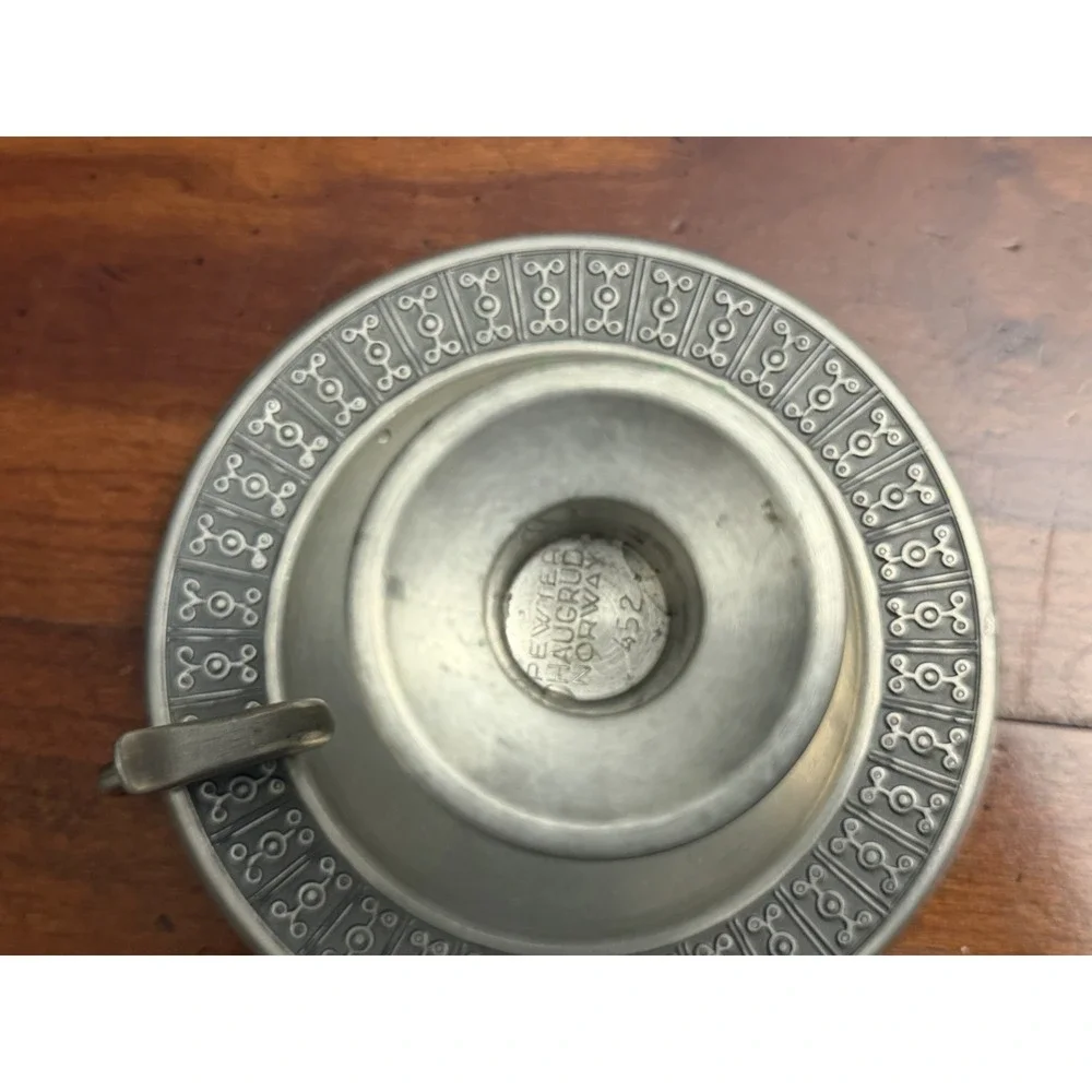 MID‎ CENTURY MODERN HAUGRUD NORWAY PEWTER CANDLESTICK WITH FINGER REST